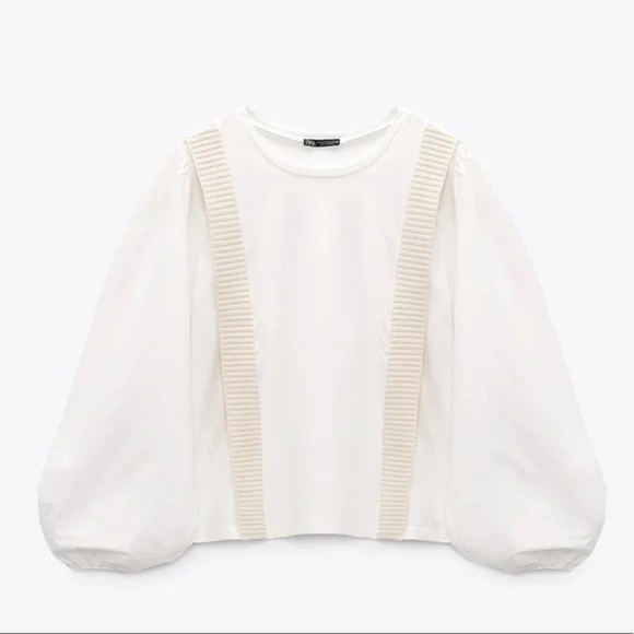 Zara Combination Banded Women's Oyster White Top Small - Picture 1 of 6